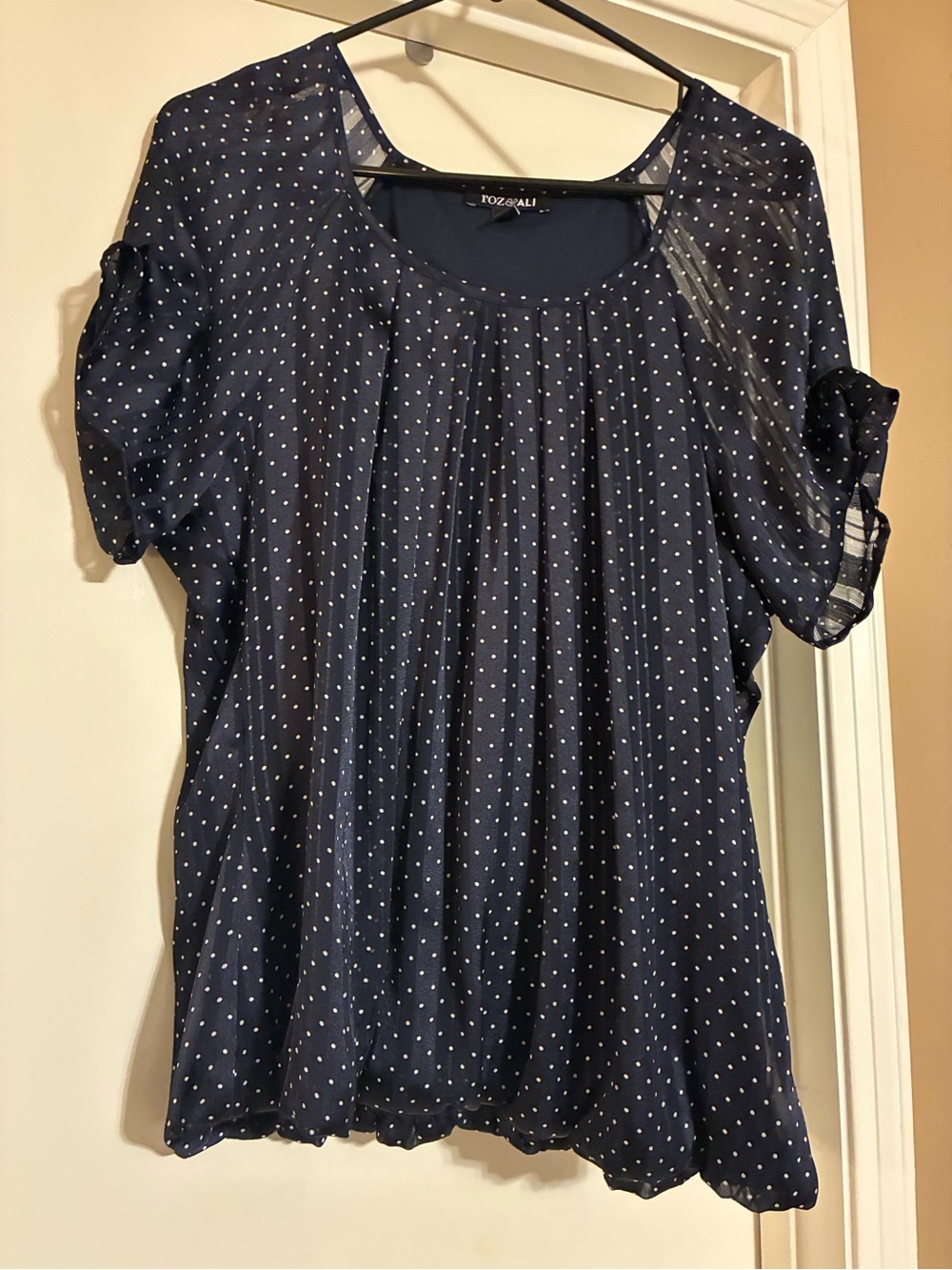 Roz & Ali Navy Blue Polka Dot Short Sleeve Blouse